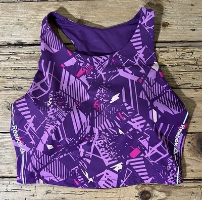 Sujetador sin mangas recortado estampado morado/rosa talla M Reebok para mujer Foto 1 de 4