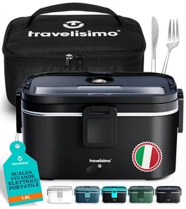 TRAVELISIMO Scaldavivande Elettrico Portatile Extra Grande 1,8L 80W Porta Pranzo - Foto 1 di 6