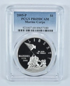 2005-P Marine Corps Commemorative Dollar PR69 DCAM PCGS Blue Label *6979 - Picture 1 of 5