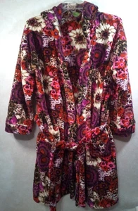 Vera Bradley Pluse Fleece Hooded Robe Women S/M Floral Belted Long Sleeve - Picture 1 of 17
