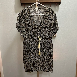 Earthbound Trading Co Large Tribal Print Knee Length V-Neck Dress Tie Waist - Picture 1 of 8