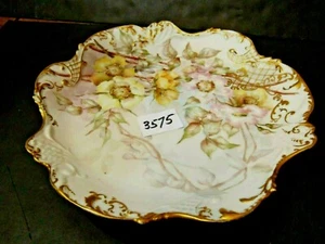 Antikes Limoges 12 Zoll rundes Serviertablett große Blumen, Goldrand datiert 1894 - Bild 1 von 3