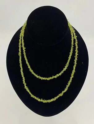 NATURAL PERIDOT STONE CHIP NECKLACE 36 INCH Crystal Healing Chakra Fashion - Image 1 of 2