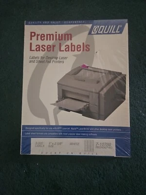 Labels quill laser 100 address sheets white new 1/3 shipping  3,000 1"x 2 5 New - Image 1 of 3