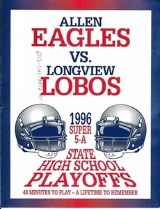 Longview Lobos vs Allen Eagles 1996 programa de playoffs de la escuela secundaria de Texas - Imagen 1 de 1