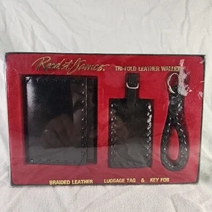 Reed St James Braided Leather Set-Trifold Wallet, Luggage Tag, Keychain Vintage - Picture 1 of 4