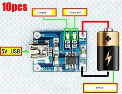 10Pcs Charging Board 1A 5V Charger Module Mini Usb Lithium Battery Ic New fc - Image 1 of 2