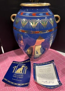 Jarrón dorado de Bast Franklin Mint Roushdy Garas 1987 porcelana oro 24K - Imagen 1 de 15
