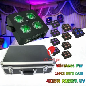 10PC/Cube Par 4x18w RGBWA+UV 6IN1 Wedding Uplight Wireless LED Par Light W/CASE - Picture 1 of 9
