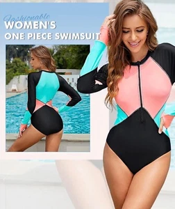 SELINK Pink Long Sleeve Rash Guard UV Protection Zipper 1pc Surf Swimsuit Small - Picture 1 of 9