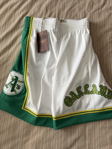 Oakland Athletics A’s Mitchell & Ness Mesh Team ID Shorts White Green Yellow S Cover