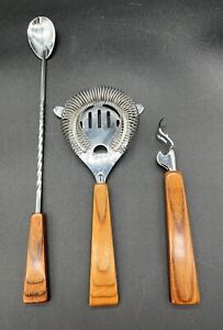 3 tortoise shell bakelite bar tools barware-strainer, opener & long spoon VTG