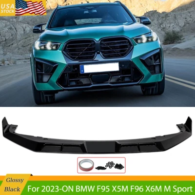 Nuevo para 2023 2024 BMW F95 X5M F96 X6M parachoques delantero negro divisor alerón labio EE. UU. Foto 1 de 4