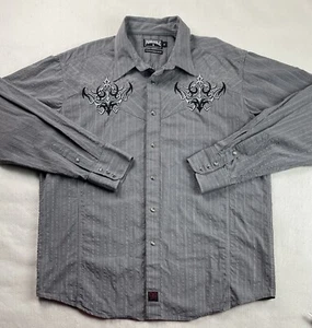 Camisa Panhandle Delgada Perla Snap Para Hombre XL Bordada Retro Ropa Occidental Gris - Imagen 1 de 11