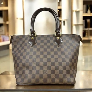 LOUIS VUITTON SALEYA PM Damier Ebene Satchel Bag Tote Leather Monogram Authentic - Picture 1 of 21