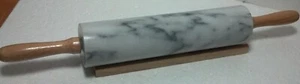 Vintage Marble & wood rolling pin w/cradle 10" (18"overall) in size.  - Bild 1 von 3