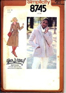 UC Gr. 12 B 34 Mantel Jacke Gürtel Simplicity 8745 Muster Nähen lernen 70er Vintage - Bild 1 von 2