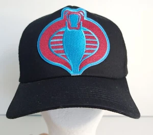 Cobra (GI Joe) Blue on Red Logo Embroidered Patch on Black Trucker Cap/Hat - Picture 1 of 3