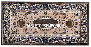 6'x3' Brown Marble Center Corner Dining Table Top Pietradura Inlaid Patio Decors - Picture 1 of 4