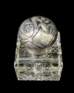 Lead Crystal Glass Ink Well With 800 Silver Top - Picture 1 of 5