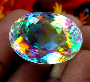 AAA 60.10 CT+ Rainbow Color Oval Cut Natural Mystic Quartz EGLCertified Gemstone - Picture 1 of 7