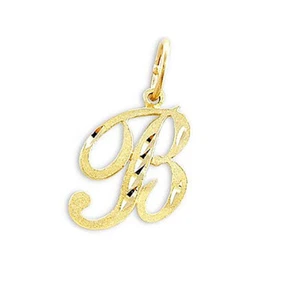 Genuine 14K Yellow Gold 0.78" Fancy Cursive Script Letter Initial 'B' Pendant - Picture 1 of 5