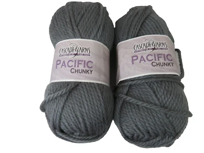Lot of 2 Gray #34 Cascade Yarn Pacific Chunky One  3.4 oz One 2.2 oz 40%Wool - Image 1 of 4