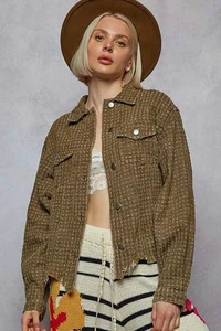 POL Raw Hem Button Up Jacket with Chest Pockets - Bild 1 von 7