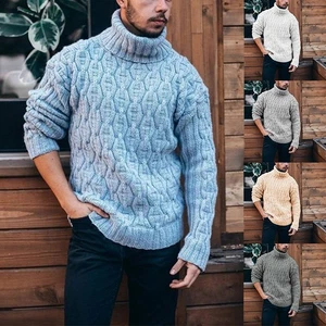 Turtle Neck Tops Sweater Knitted Mens Jumper Warm Winter Chunky Pullover Casual - Picture 1 of 15