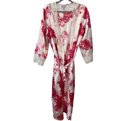 Amoureuse女式花卉花边装饰缎面长袍14/16粉色和白色玫瑰印花 — 第 1/4 张图片