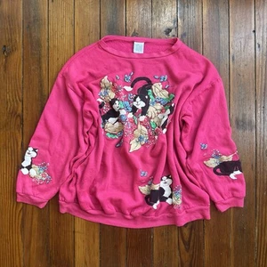 Vtg 80s Scoop of Spumoni 4-Sided Kitty Cats n Flora Oversized Sweatshirt Small - Picture 1 of 8