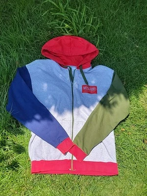 Moschino Cinta Logo Cremallera Sudadera con Capucha Gris Claro Mangas Multicolor Talla L Foto 1 de 4