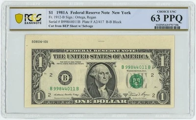 FR #1912-B $1 1981A Federal Reserve Note New York Ch Unc 63 PPQ PCGS 947695-27 - Image 1 of 3