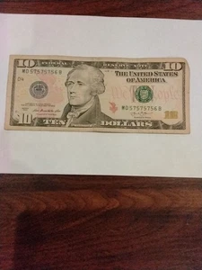 10$Dollar Bill Fancy Serial Number Trinary Alternator 5's (57575756) 2013 Series - Picture 1 of 5