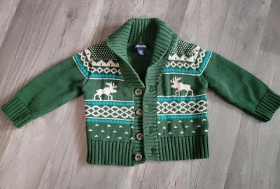 Cárdigan de vacaciones verde Cherokee. Suéter tejido con cable. Fair Isle 12m Foto 1 de 2