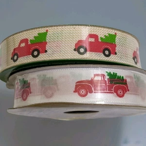 2 Roll  5/8" RIBBON 3 & 10 Yards Spool WHITE RED TRUCK Farmhouse New Christmas  - Picture 1 of 4