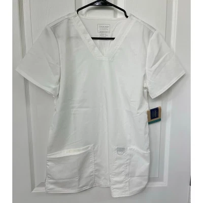 PAQUETE (2) Cherokee Nuevo Blanco Pequeño Mujer’s Blusa Médica Cuello en V Foto 1 de 4