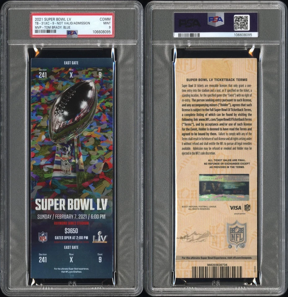Super Bowl LV 2021 - TB-31, KC-9 - MVP - Tom Brady: boleto azul PSA como nuevo 9 Foto 1 de 3