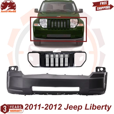 Front Bumper Cover Primed  & Upper Grille For  2008-2012 Jeep Liberty - Изображение 1 из 4