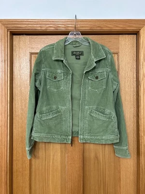 Chaqueta de pana verde algodón Eddie Bauer con cremallera para mujer talla mediana pequeña Foto 1 de 4