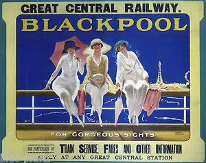 old blackpool uk TRAVEL RAILWAY POSTER PRINT ART PAINTING canvas - Picture 1 of 1