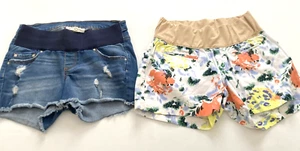 MATERNITY SHORTS Two Pairs GAP & JESSICA SIMPSON Denim/Floral Size 2 & Small - Picture 1 of 8
