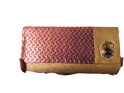Bolso clutch paisley mujer brillante brillo oro púrpura joya nuevo bolso cadena Foto 1 de 4