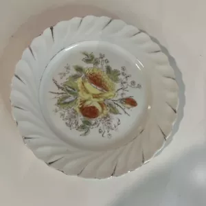 6” White Scalloped Floral Pattern Platter W/ Silver Edge Accents. - Picture 1 of 3