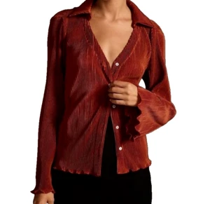Anthropologie Dolan Lettuce Hem Button Down Womens S Terracotta Blouse Top - Picture 1 of 7
