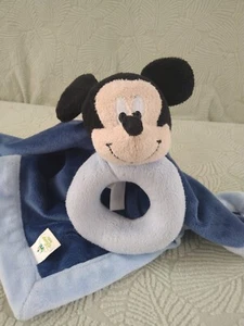 Mickey Mouse Ring Rattle Lovey 14" x 14" Blue Security Blanket Disney Baby - Picture 1 of 9