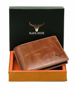 NEU BRAUN FALTBAR LEDER HERREN GELDBÖRSE RFID SCHUTZ GESCHENKARTIKEL - Bild 1 von 5