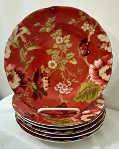 222 FIFTH SUMMER BOTANICAL LUTECE FLEUR ROUGE 8 7/8 PORCELAIN PLATE INDONESIA - Picture 1 of 4