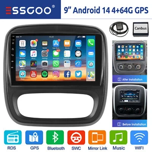 4+64G Android 14 CarPlay Autoradio GPS WIFI RDS Für Opel Vivaro B Renault Trafic - Bild 1 von 17