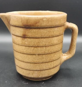 Vintage USA Monmouth Pottery 5” Pitcher Brown Drip Glaze Ribbed Banded Rings EUC - Picture 1 of 12